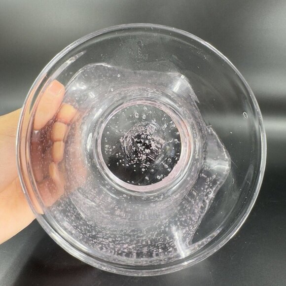 Art Glass Clear Footed Bowl Compote Pink Top With Small Bubbles Glass Decor - Picture 6 of 12